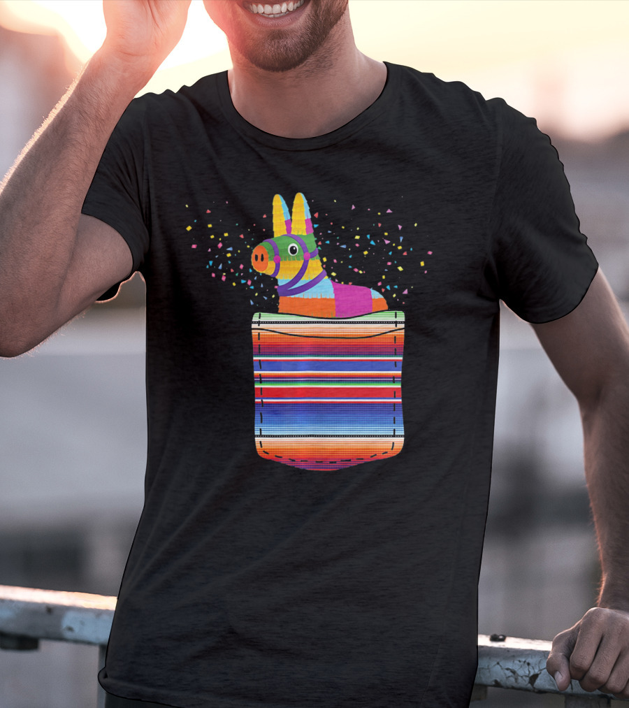 Pocket Pinata Serape Fiesta Blanket Confetti Burst T-Shirt
