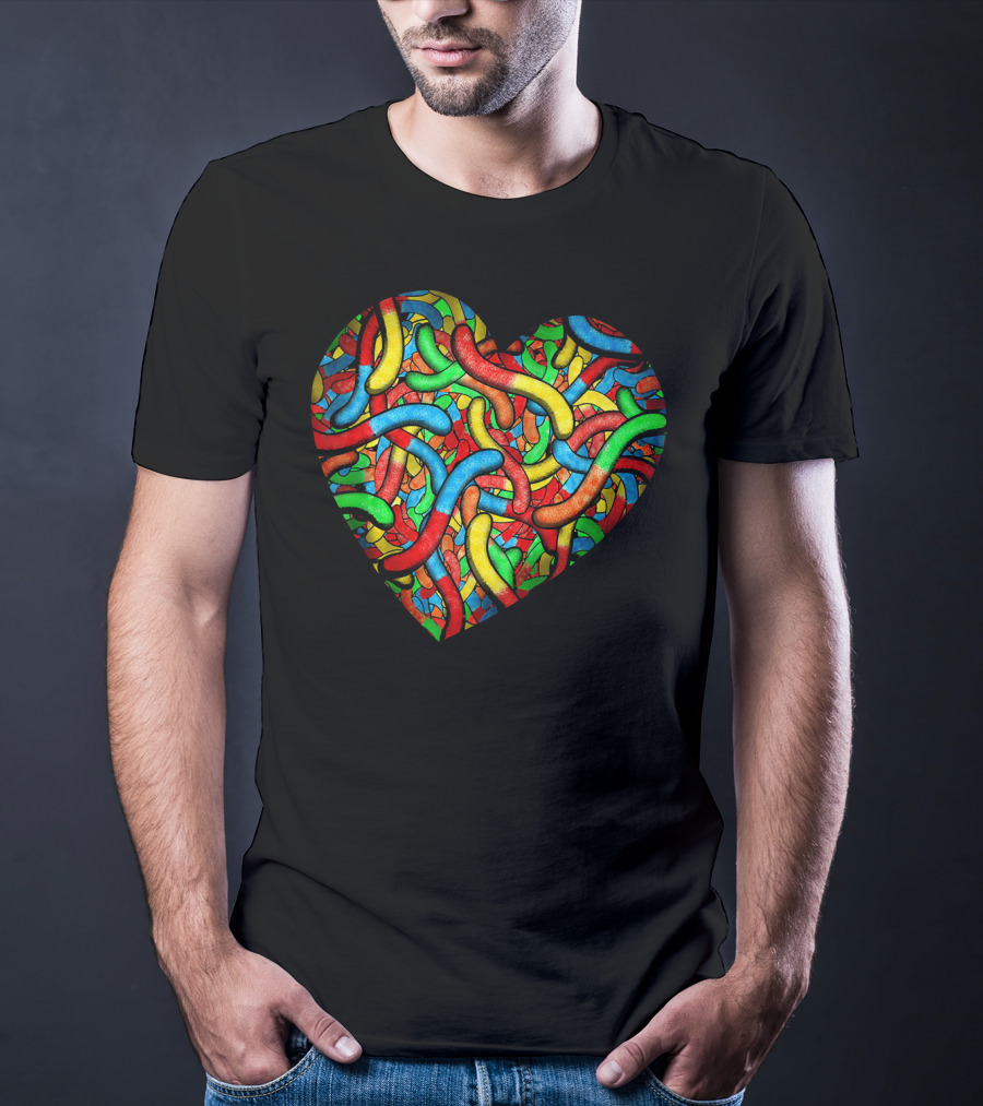 90s Candy Heart Sour Gummy Worms Girls T-Shirt