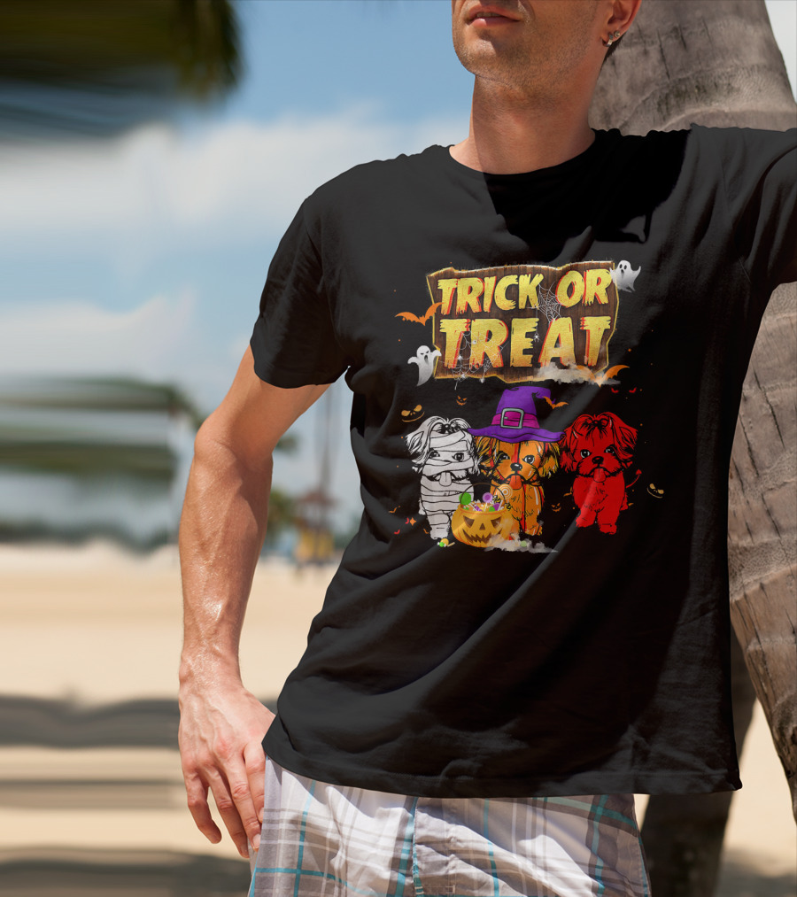 Trick Or Treat Three Shih Tzu Pumpkin Ghosts T-Shirt