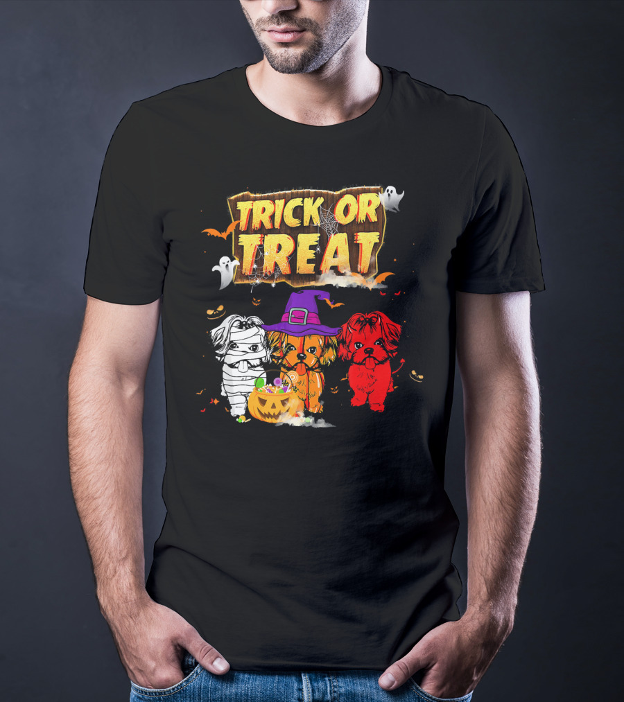 Trick Or Treat Three Shih Tzu Pumpkin Ghosts T-Shirt