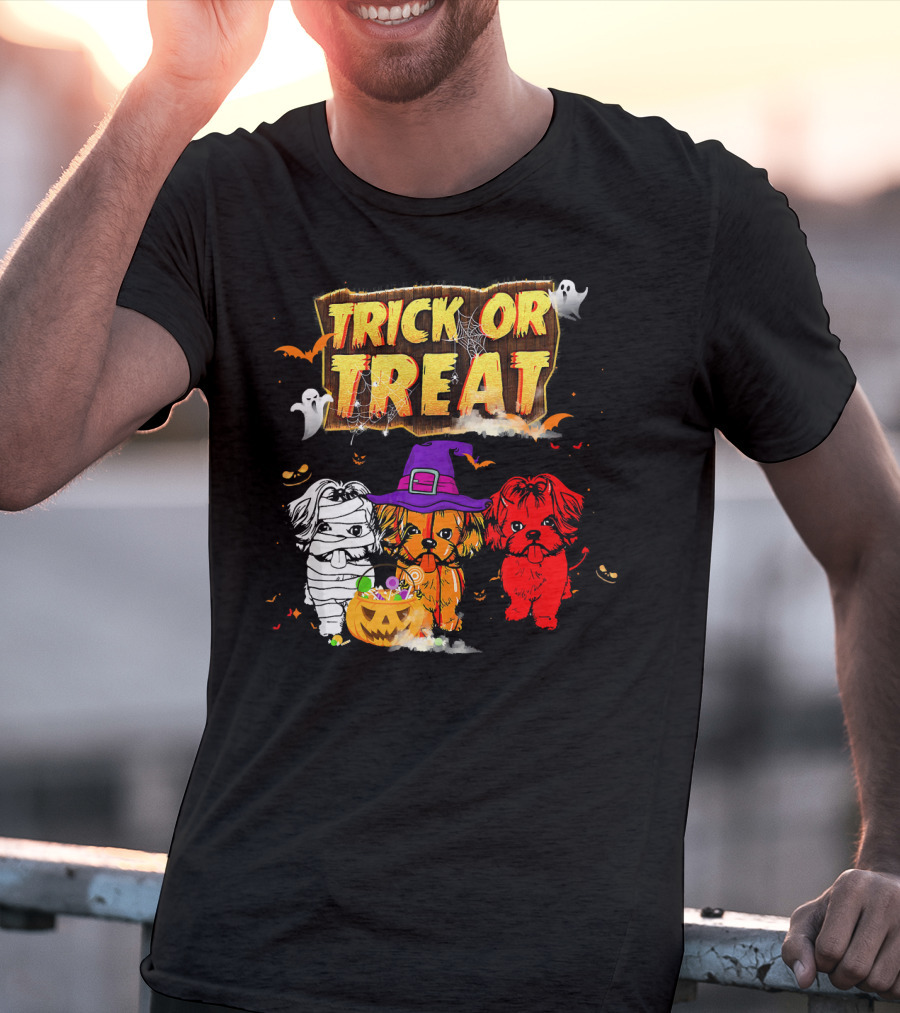 Trick Or Treat Three Shih Tzu Pumpkin Ghosts T-Shirt