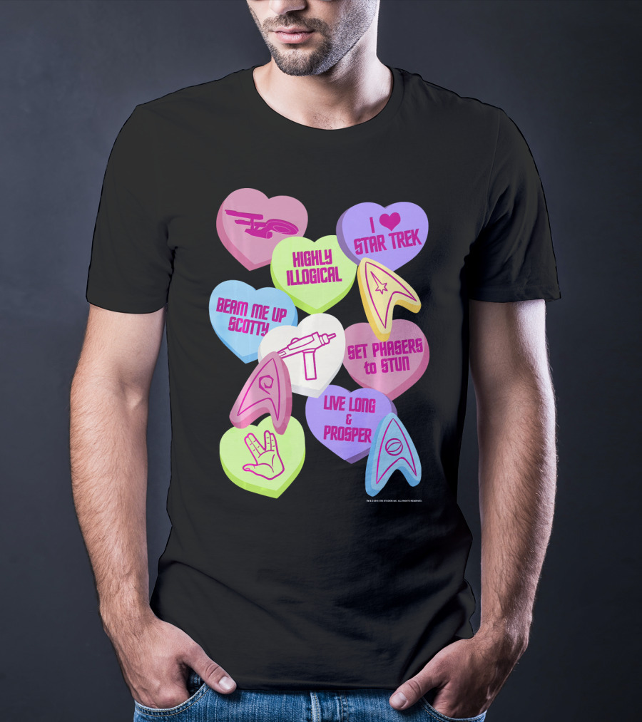 Beam Me Up Scotty Star Trek Candy Hearts Valentines Day Live Long And Prosper T-Shirt