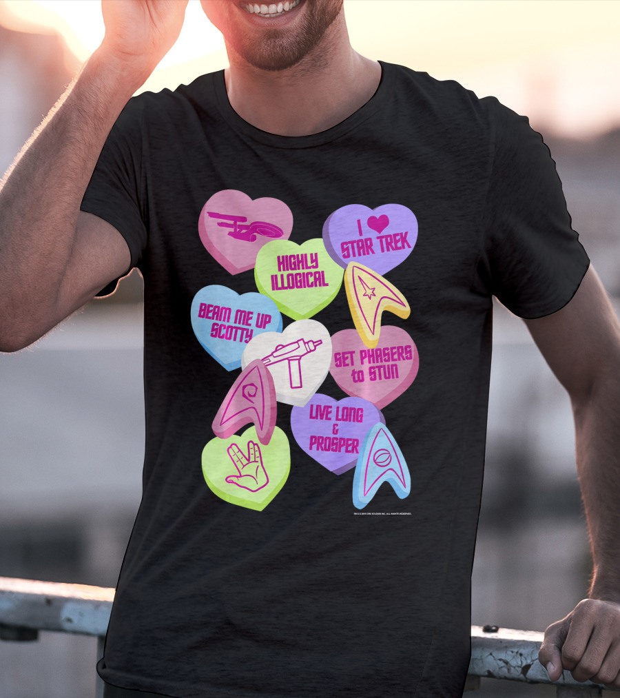 Beam Me Up Scotty Star Trek Candy Hearts Valentines Day Live Long And Prosper T-Shirt