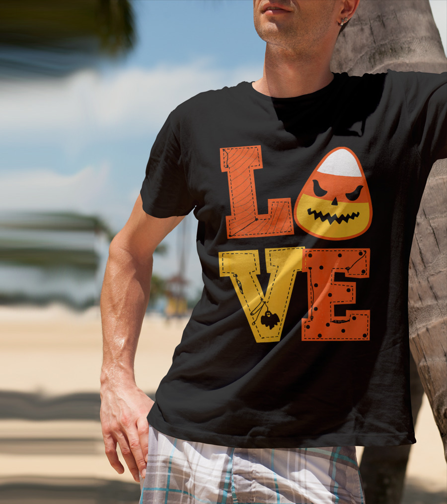 LOVE Candy Corn Halloween Pumpkin T-Shirt