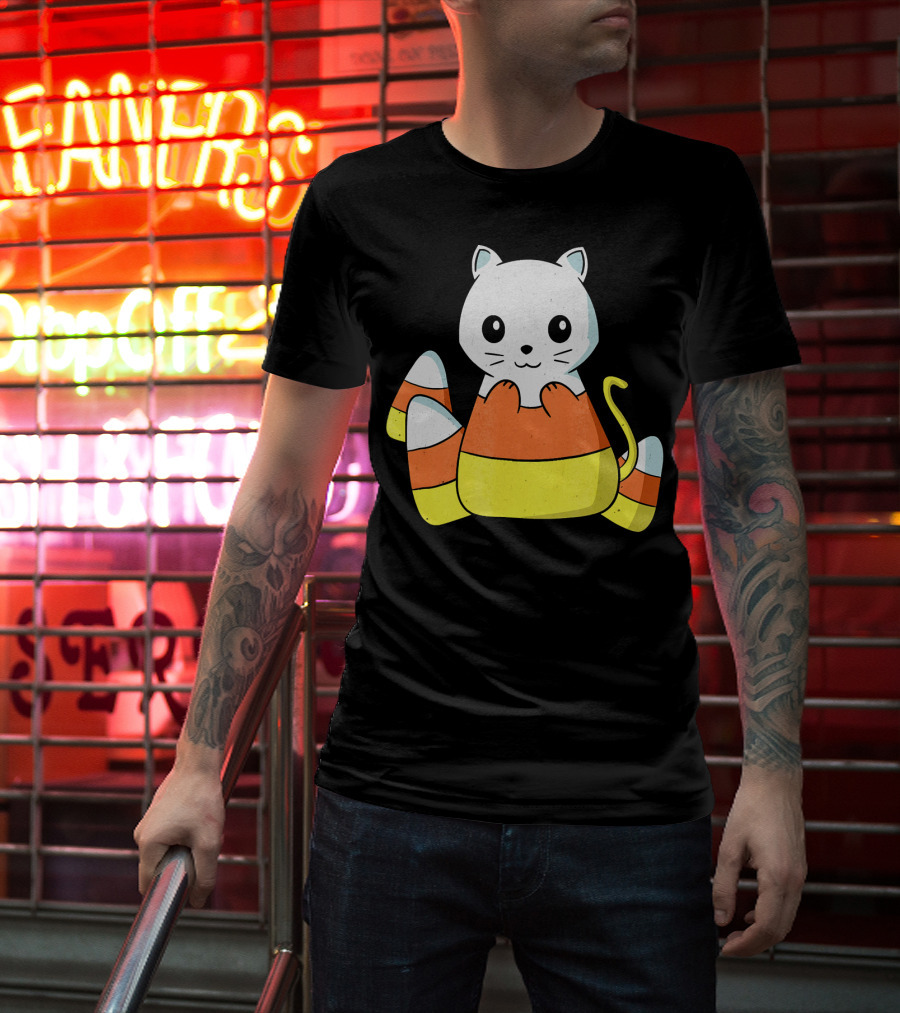 Adorable Candy Corn Cat Halloween Kitty T-Shirt
