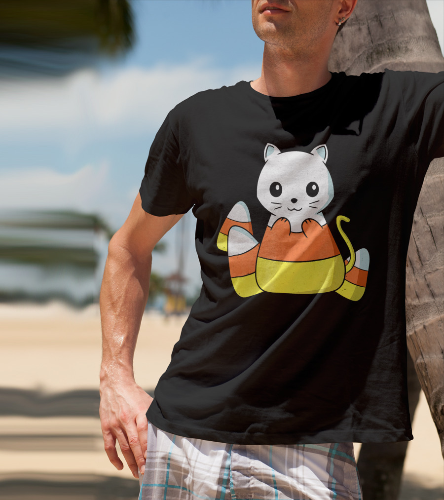 Adorable Candy Corn Cat Halloween Kitty T-Shirt