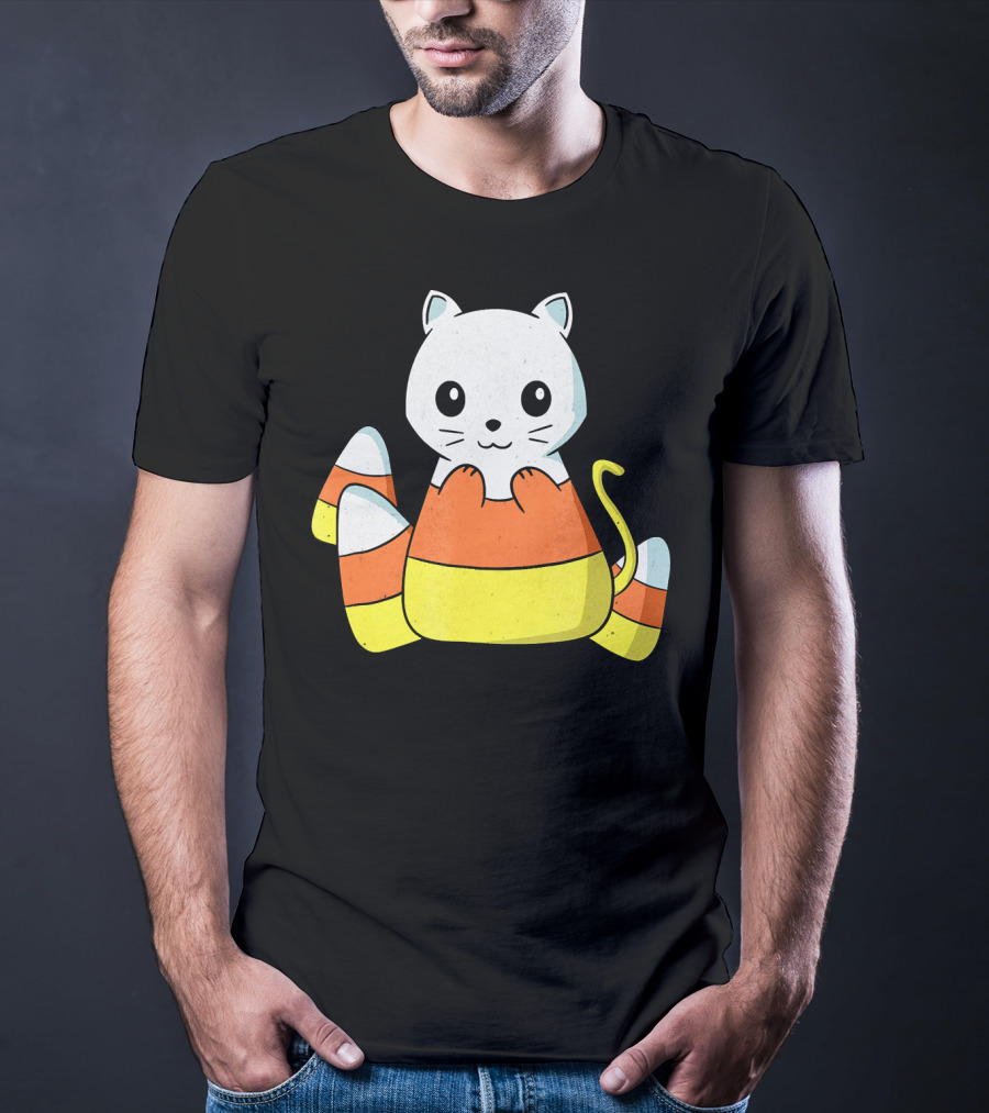 Adorable Candy Corn Cat Halloween Kitty T-Shirt
