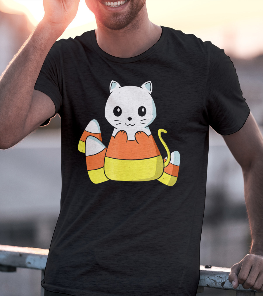 Adorable Candy Corn Cat Halloween Kitty T-Shirt