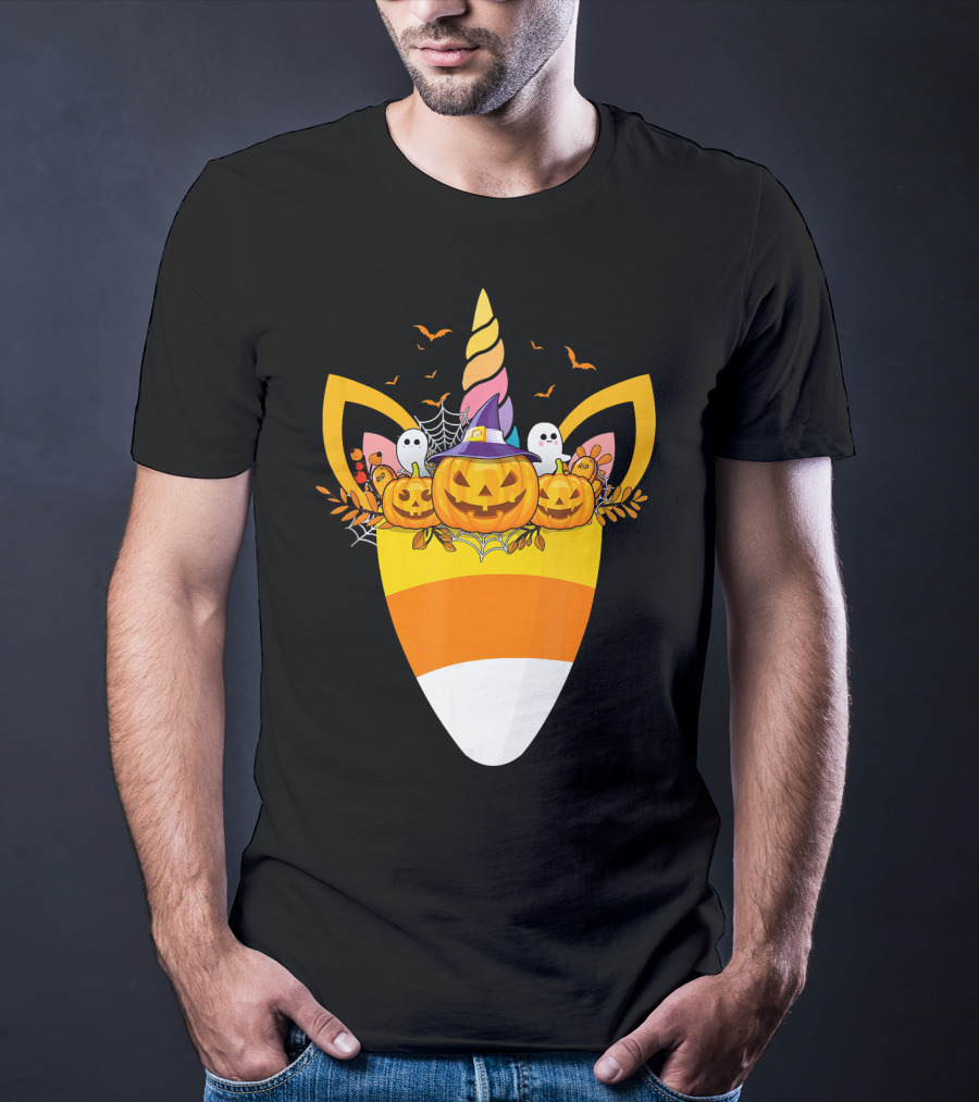 Unicorn Candy Corn Pumpkin Ghost Halloween Boo T-Shirt