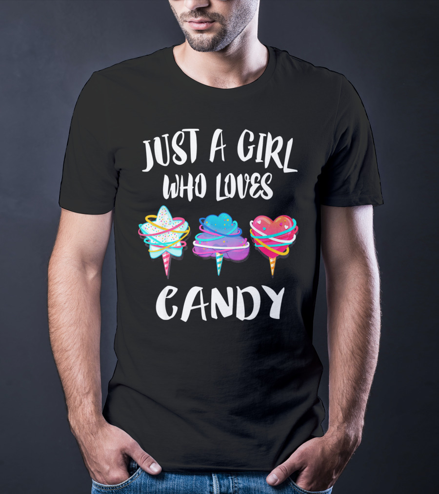 Just A Girl Who Loves Candy Colorful Hearts And Swirls T-Shirt