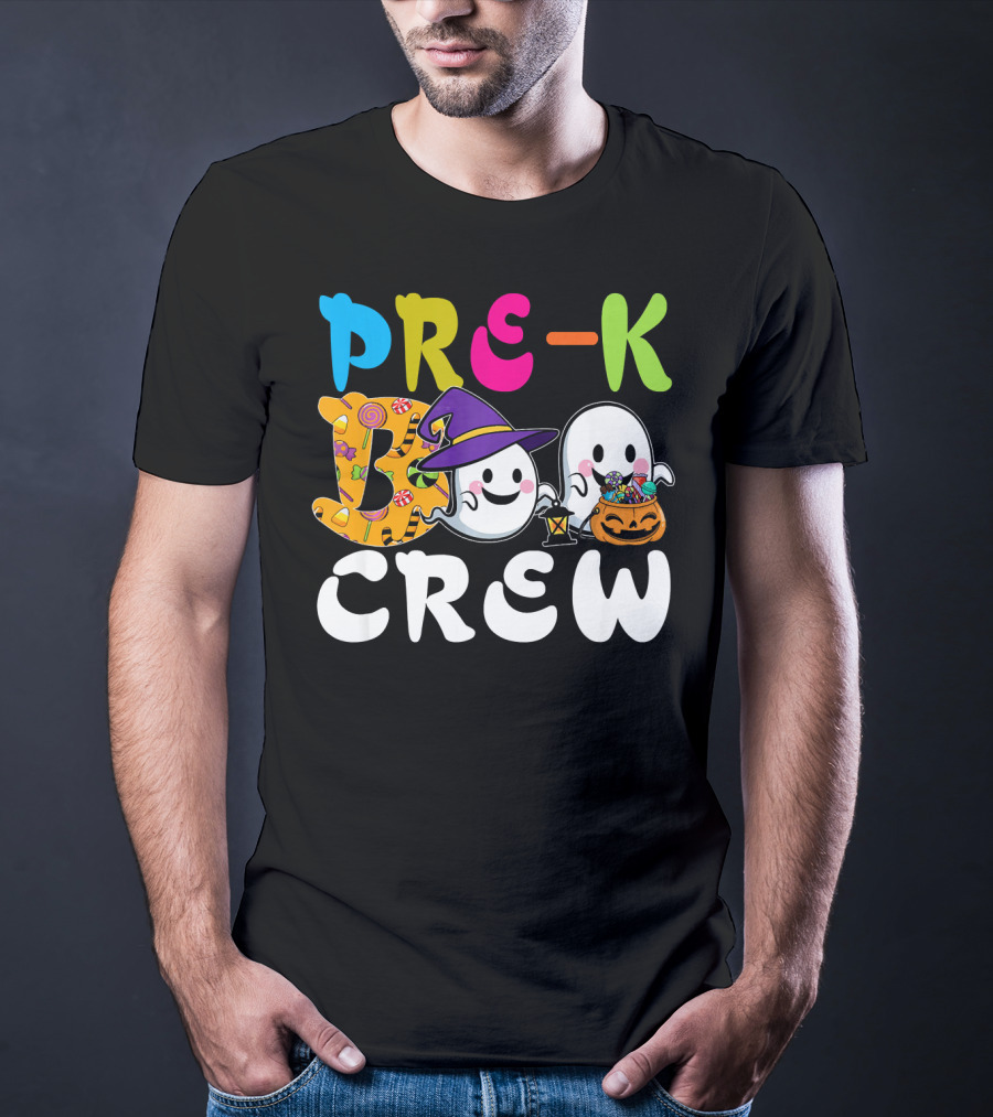 Pre-K Boo Crew Halloween Ghost Witch Candy Lantern T-Shirt