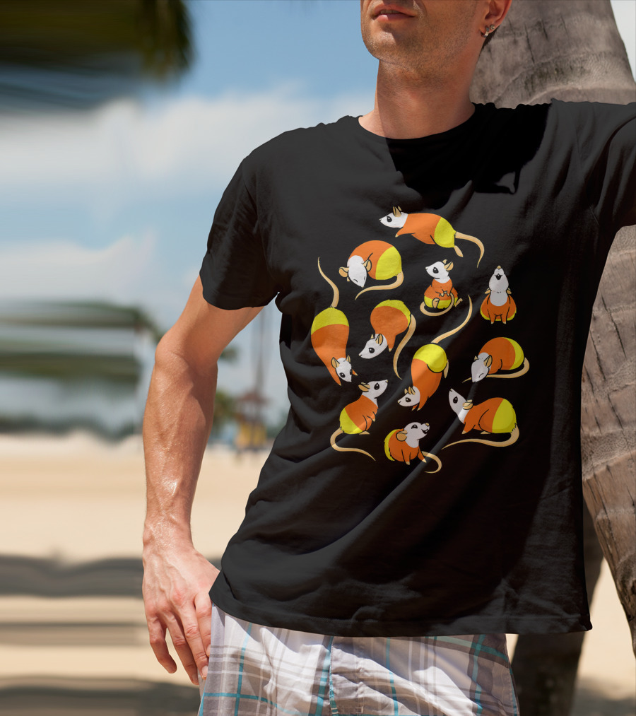 Candy Corn Rats Pattern Halloween-Themed T-Shirt