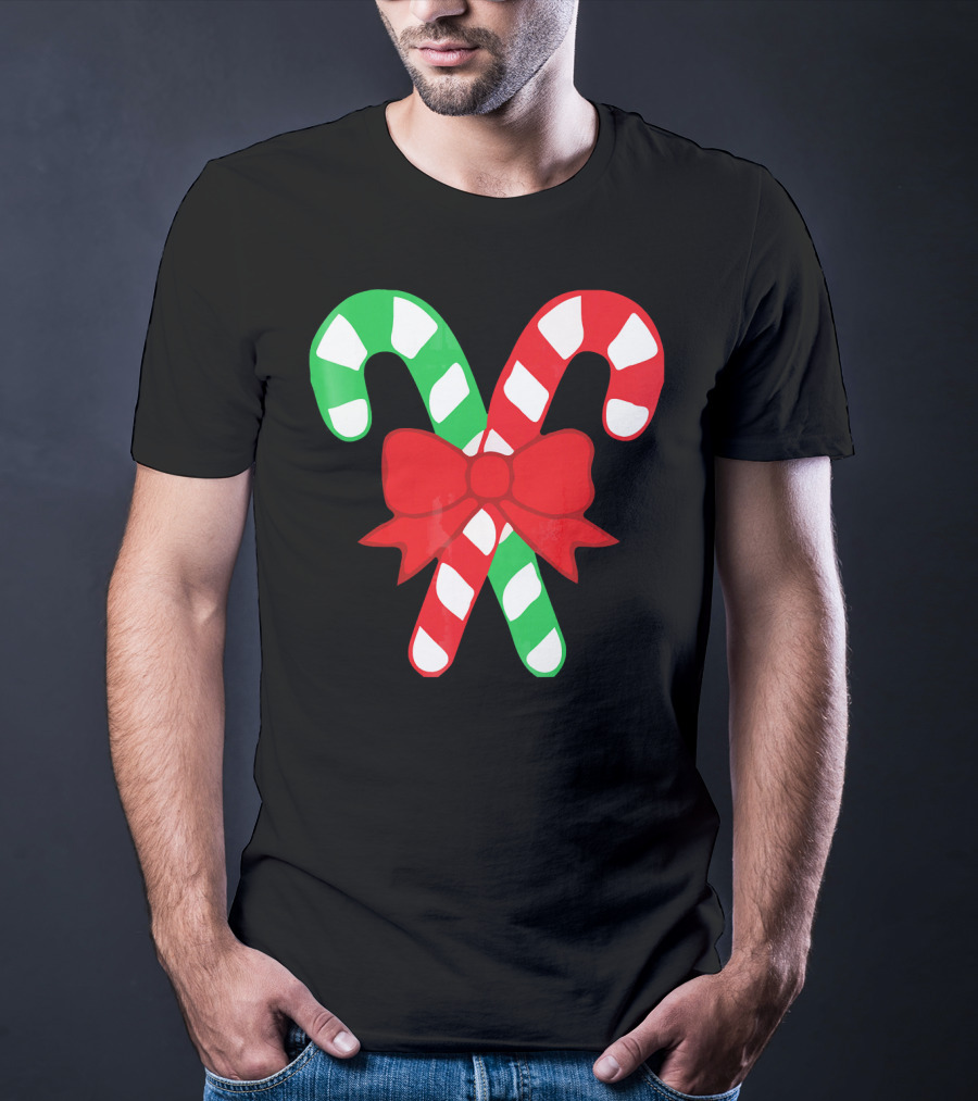 Candy Canes Christmas Holiday Red Bow Iconic Symbols T-Shirt