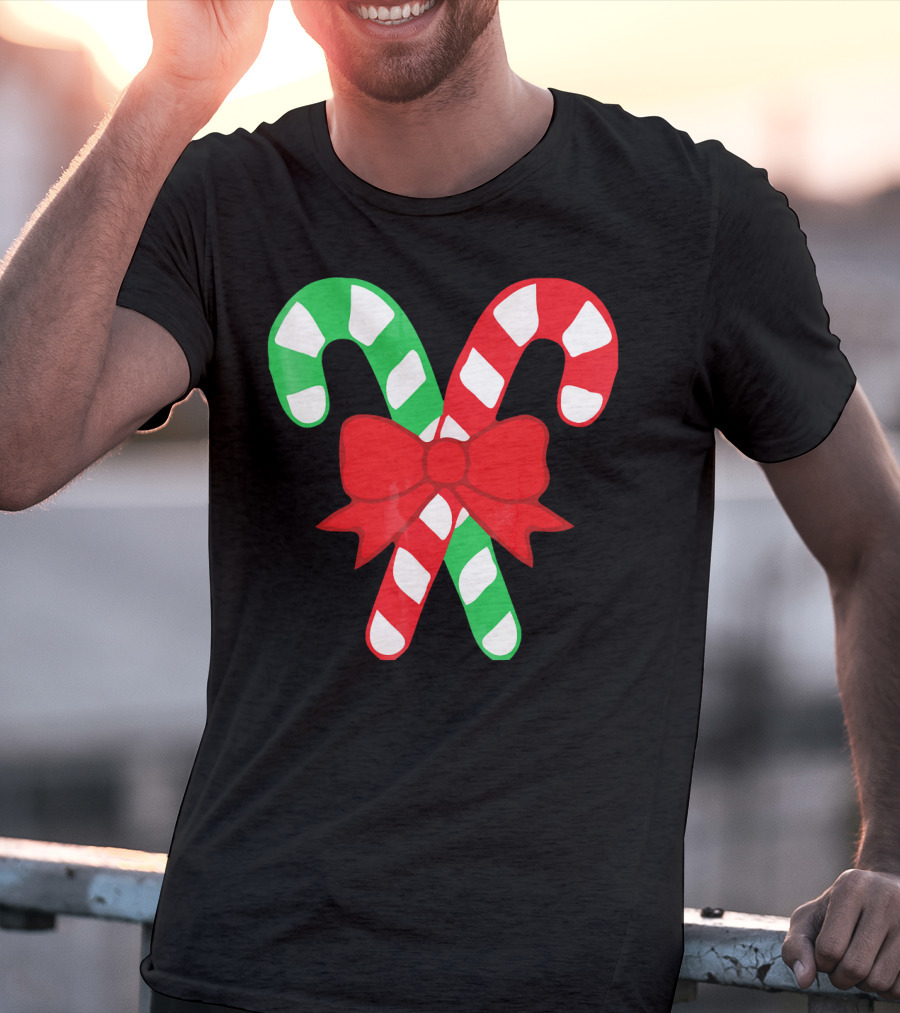 Candy Canes Christmas Holiday Red Bow Iconic Symbols T-Shirt