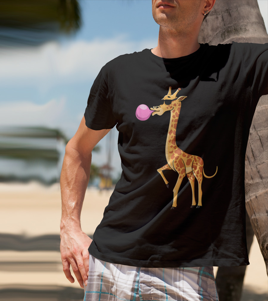 Funny Bubble Gum Blowing Giraffe Animal T-Shirt