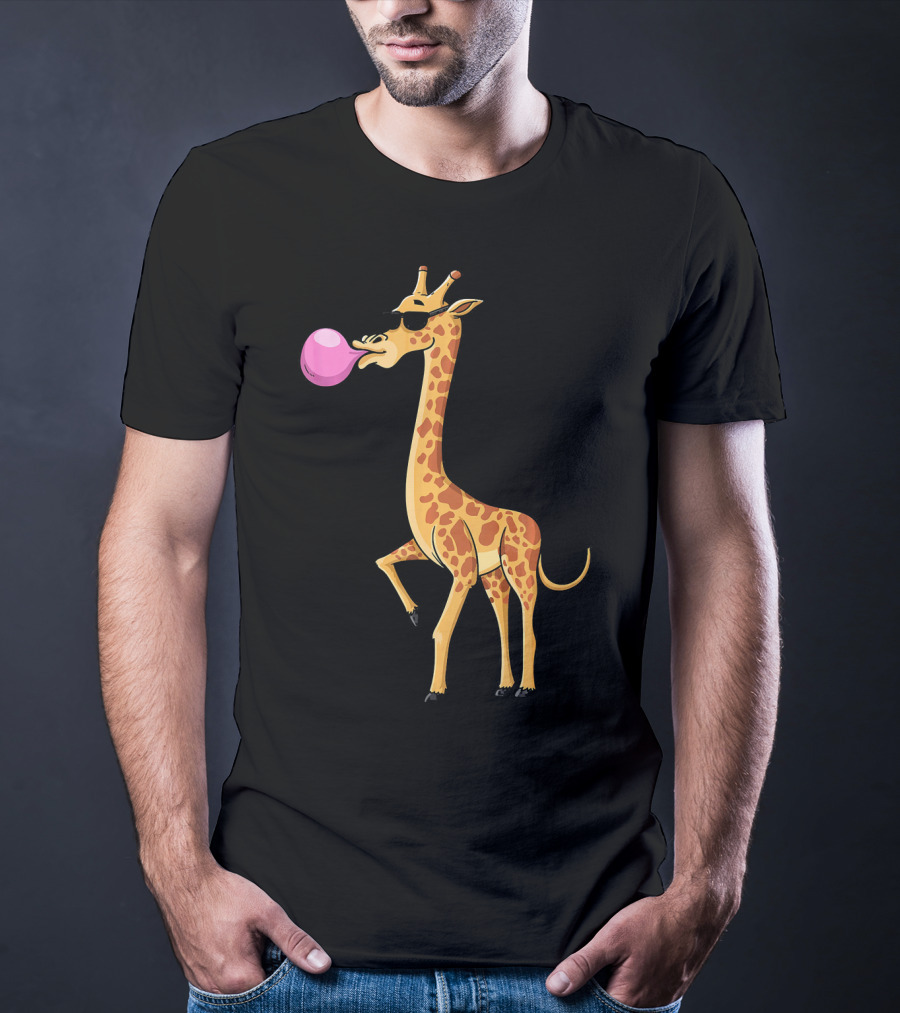 Funny Bubble Gum Blowing Giraffe Animal T-Shirt