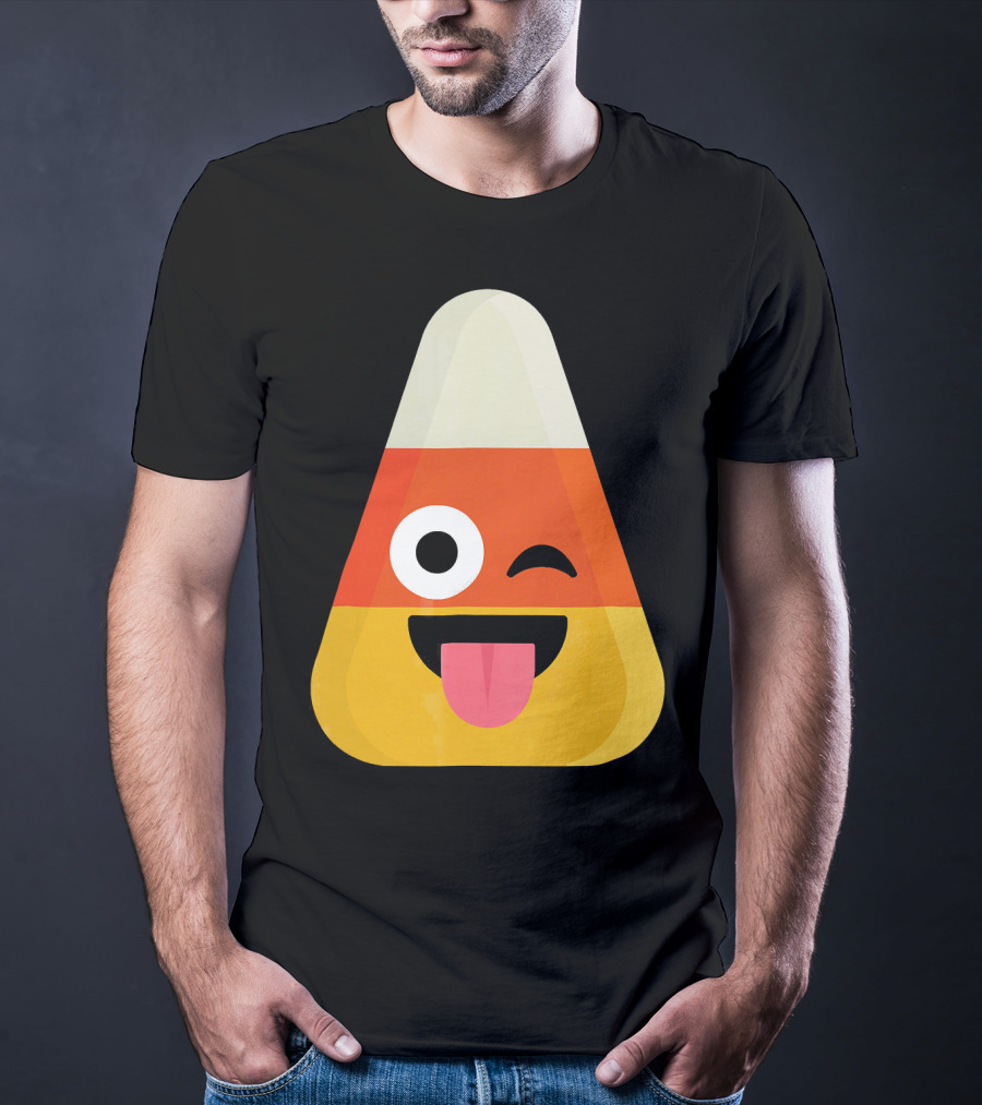 Candy Corn Emoji Wink Tongue Out Face T-Shirt
