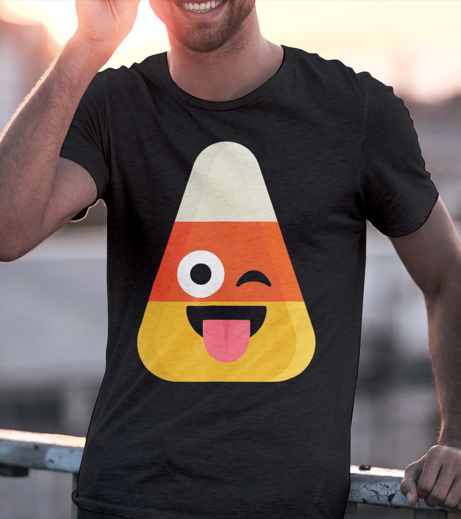 Candy Corn Emoji Wink Tongue Out Face T-Shirt