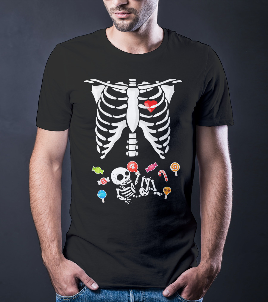 Baby Skeleton Candy Heart Ribcage Halloween Pregnancy T-Shirt