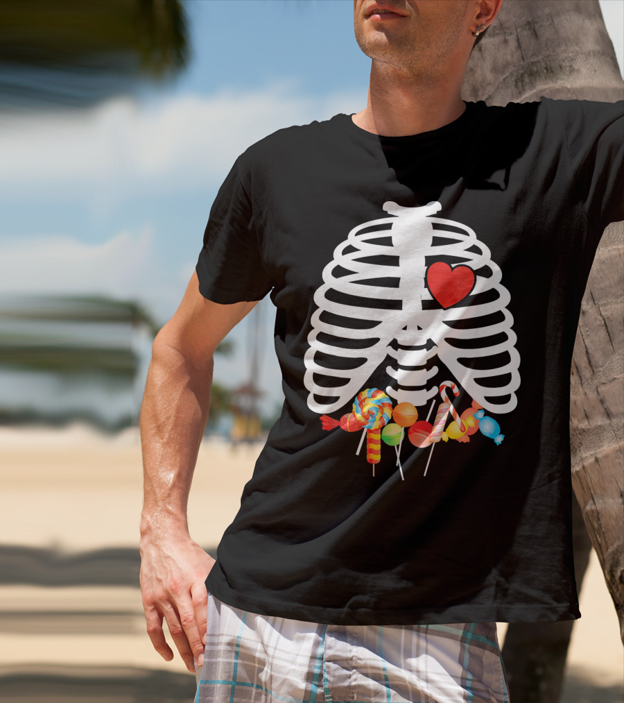 Xray Skeleton Rib Cage Heart Sweet Candy Lollipops T-Shirt