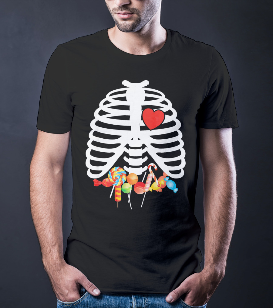 Xray Skeleton Rib Cage Heart Sweet Candy Lollipops T-Shirt