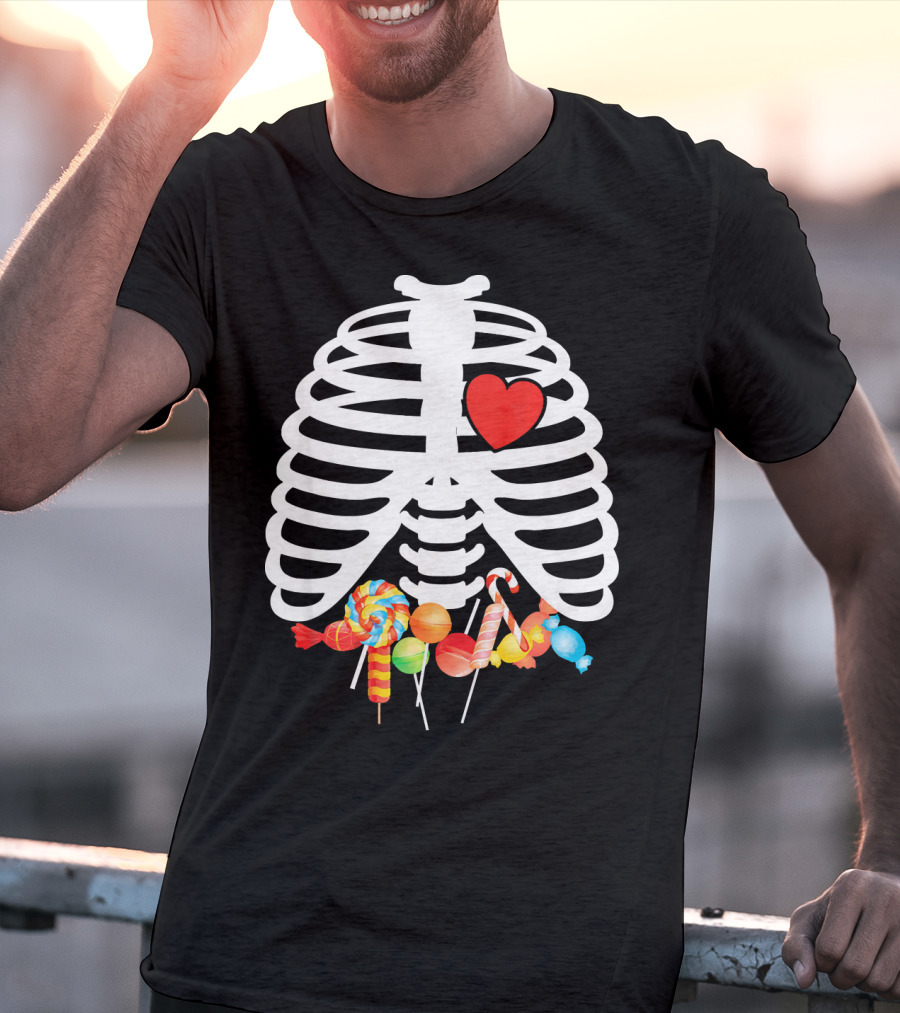 Xray Skeleton Rib Cage Heart Sweet Candy Lollipops T-Shirt