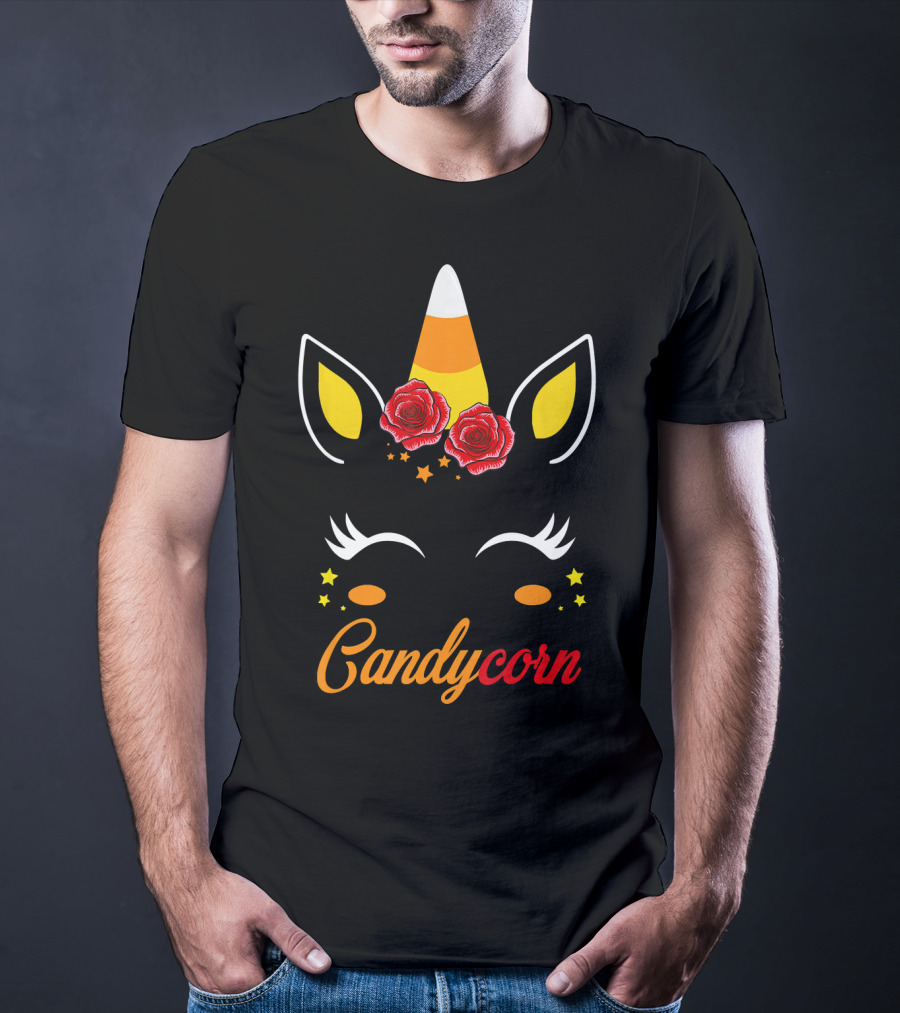 Candycorn Unicorn With Roses And Stars T-Shirt