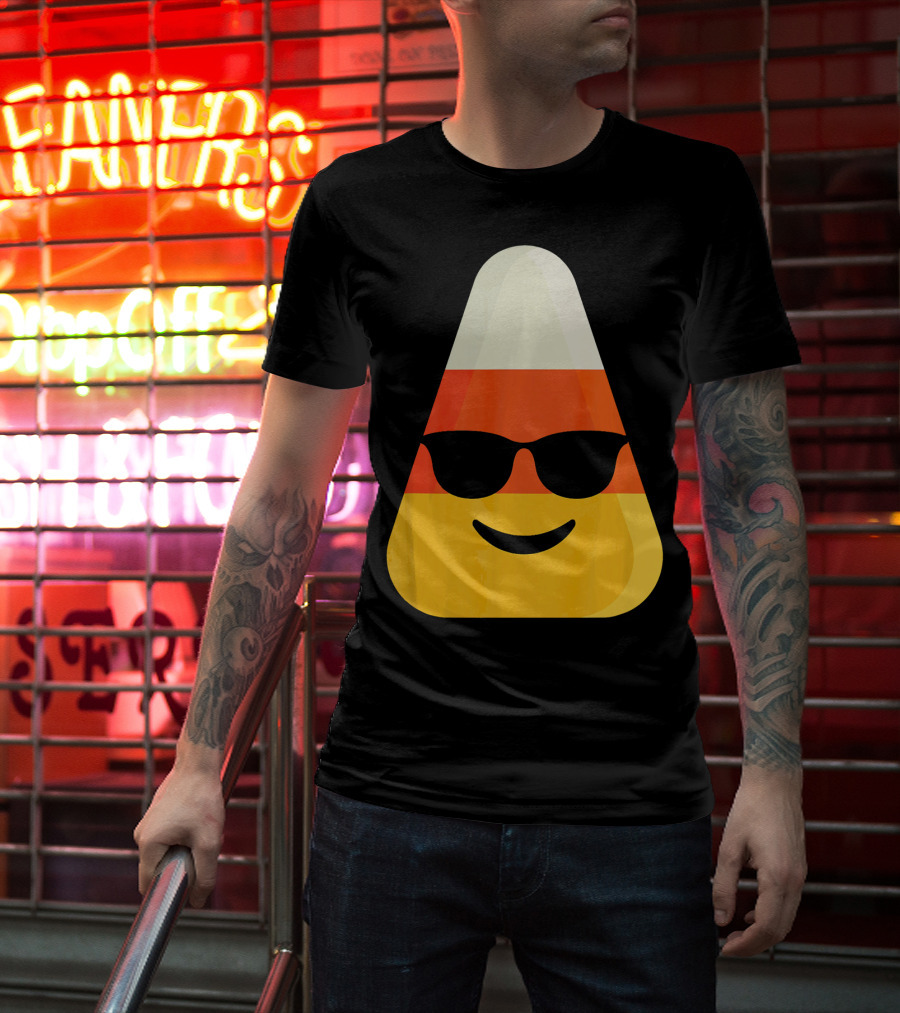 Candy Corn Emoji With Sunglasses Cool Shades T-Shirt