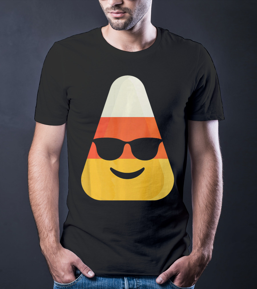 Candy Corn Emoji With Sunglasses Cool Shades T-Shirt