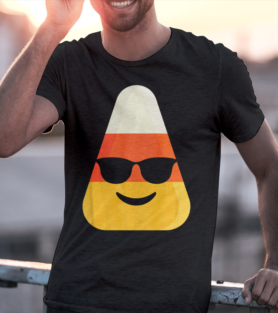 Candy Corn Emoji With Sunglasses Cool Shades T-Shirt