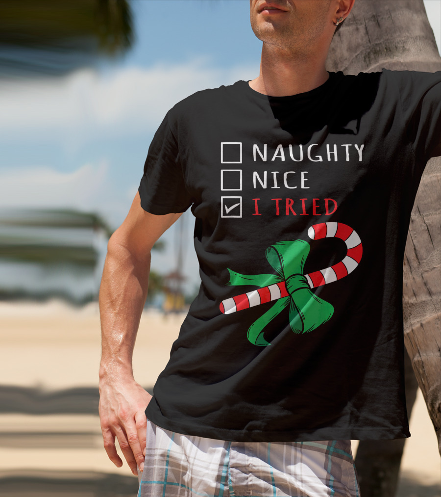 Naughty Nice I Tried Candy Cane Bow T-Shirt