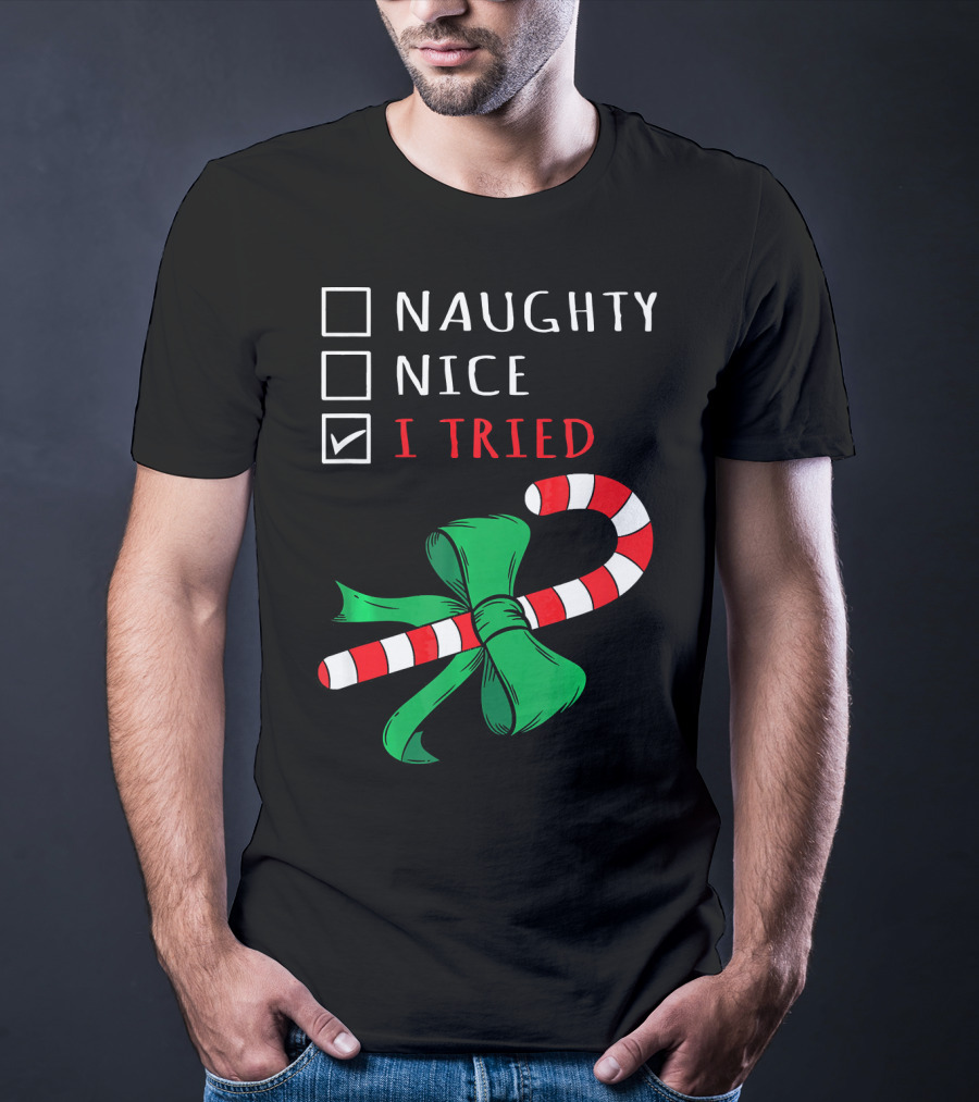 Naughty Nice I Tried Candy Cane Bow T-Shirt
