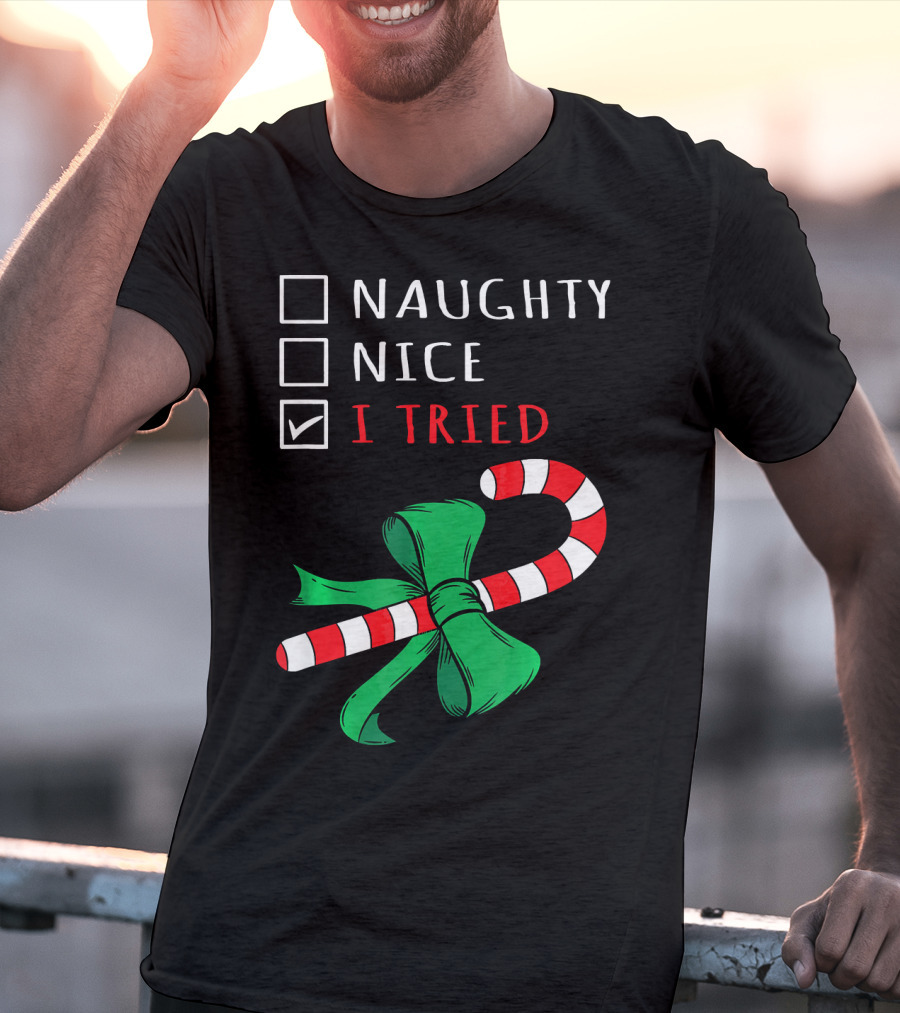 Naughty Nice I Tried Candy Cane Bow T-Shirt