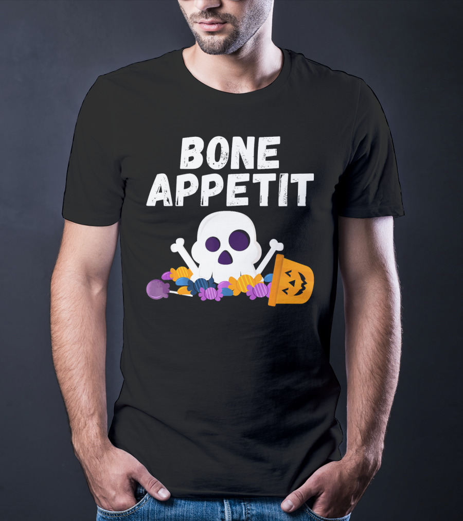 Bone Appetit Funny Skull Halloween Candy Pumpkin Chef Pun T-Shirt