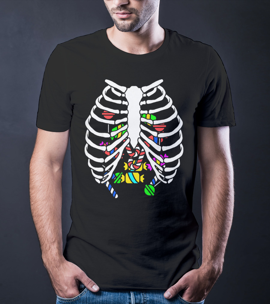 Halloween Ribcage Candy Skeleton Colorful Sweet Treats T-Shirt
