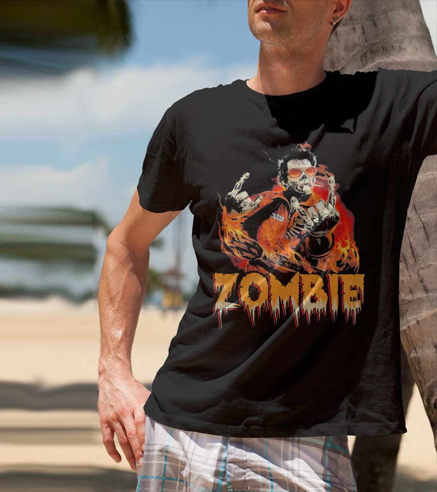 Zombie Metal Living Dead Rock On Fire T-Shirt