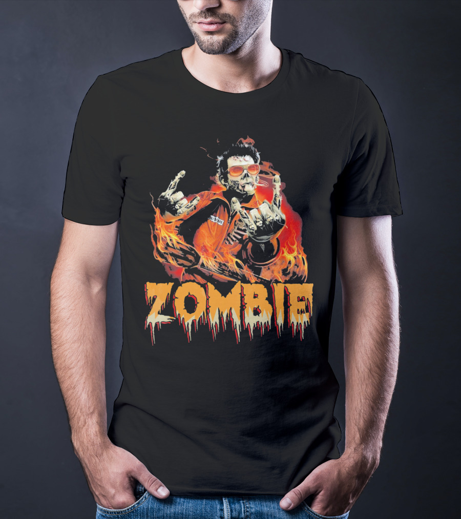 Zombie Metal Living Dead Rock On Fire T-Shirt