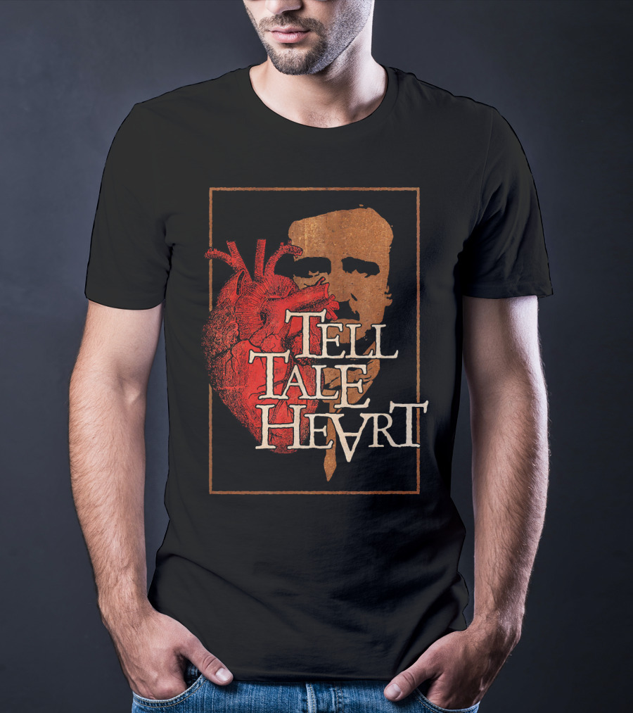 Poe Tell Tale Heart Distressed Gothic Portrait And Heart T-Shirt