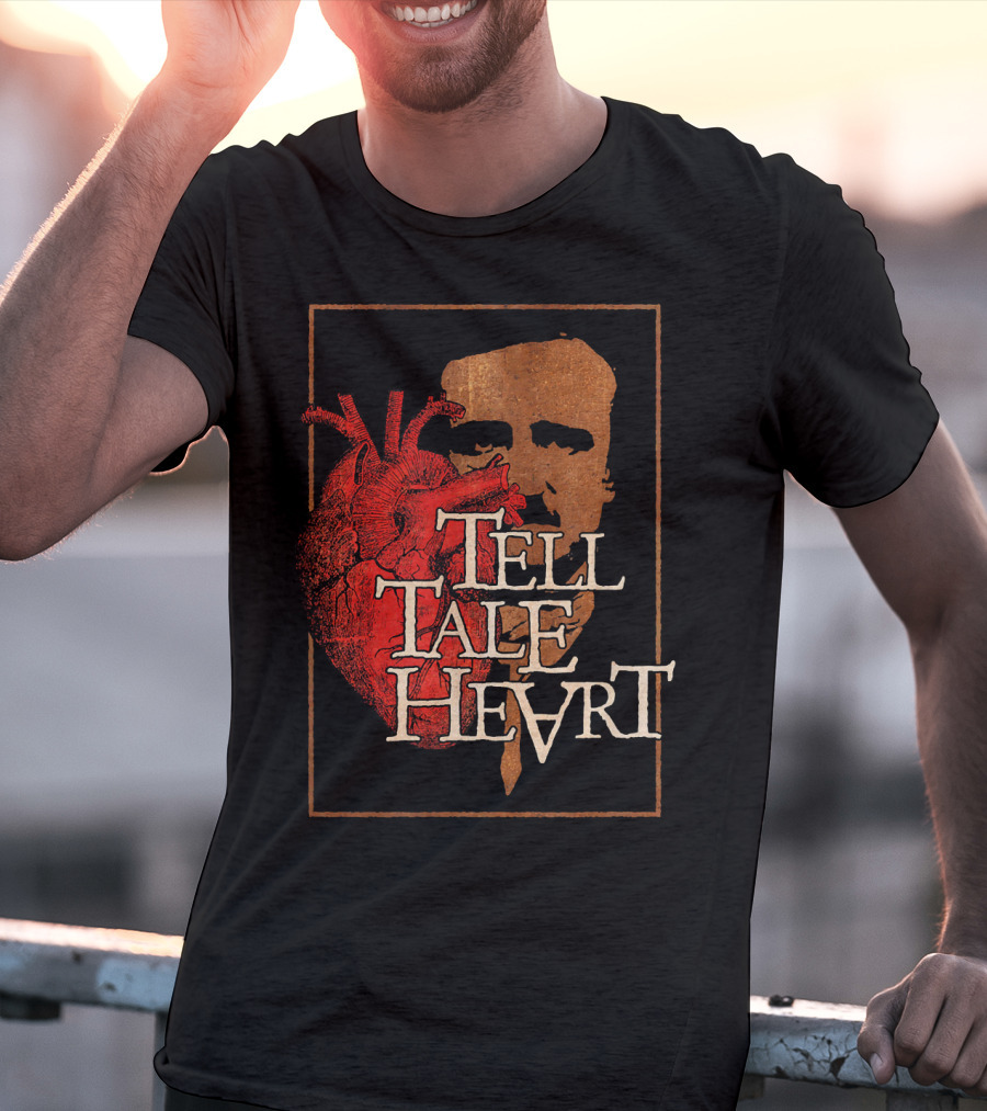 Poe Tell Tale Heart Distressed Gothic Portrait And Heart T-Shirt