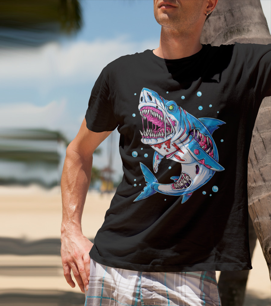 Shark Zombie Underwater Monster With Exposed Bones And Teeth T-Shirt