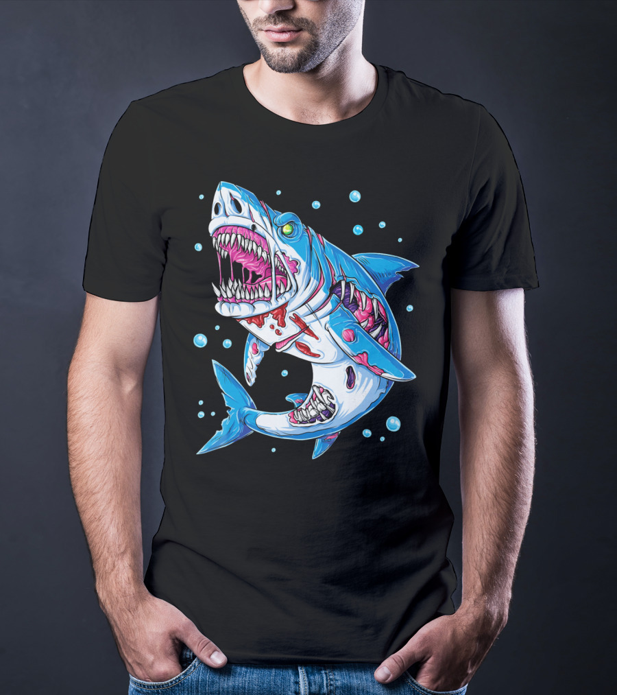 Shark Zombie Underwater Monster With Exposed Bones And Teeth T-Shirt