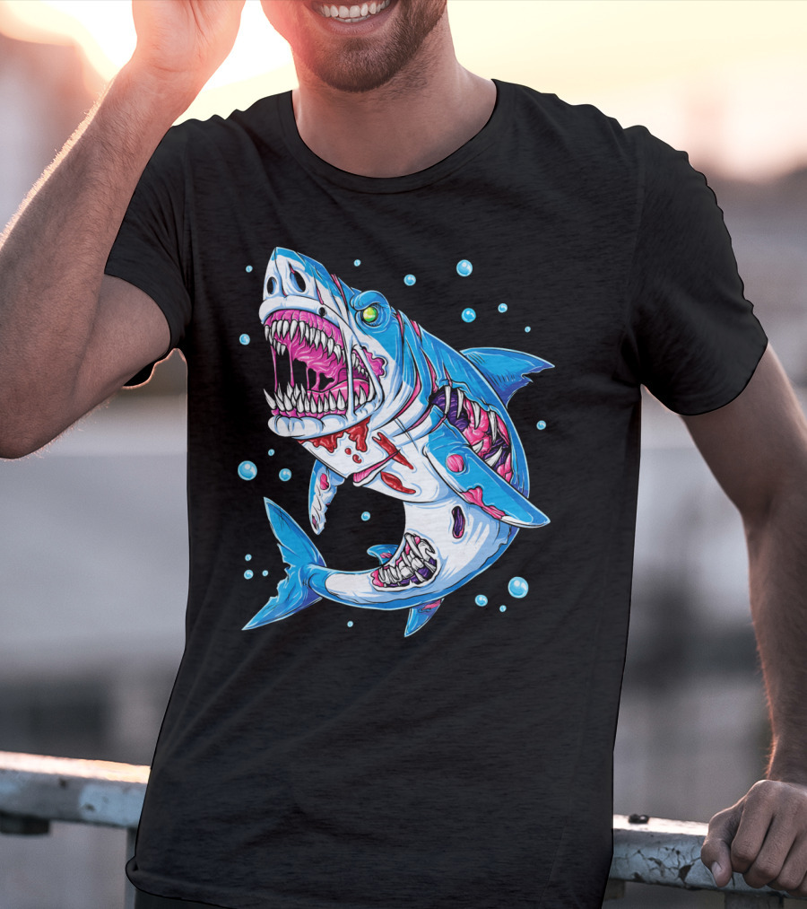 Shark Zombie Underwater Monster With Exposed Bones And Teeth T-Shirt