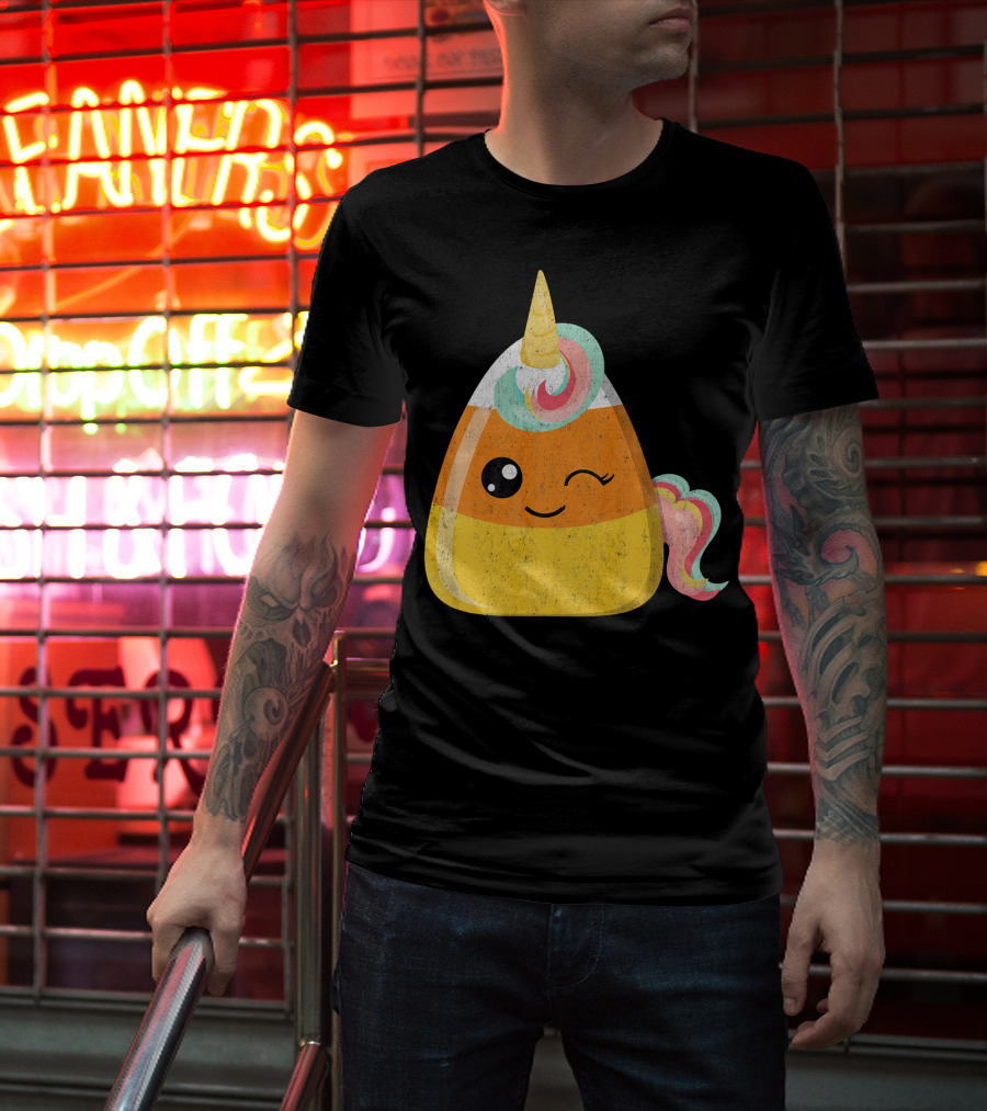 Candy Corn Unicorn Funny Halloween Candicorn T-Shirt