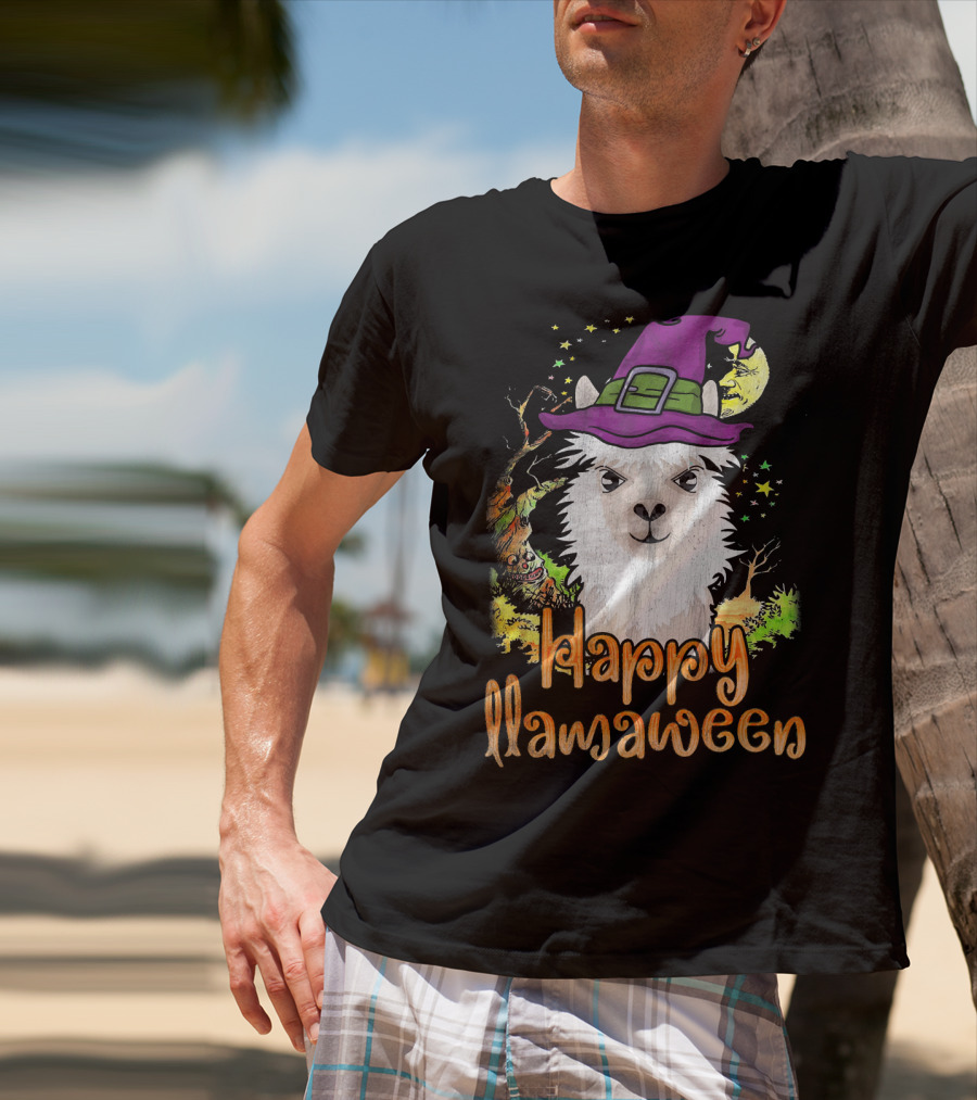 Happy Llamaween Cool Witch Llama T-Shirt
