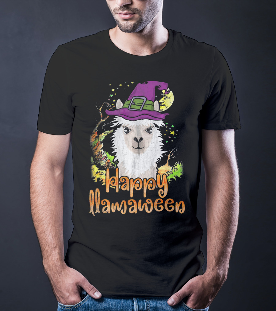 Happy Llamaween Cool Witch Llama T-Shirt