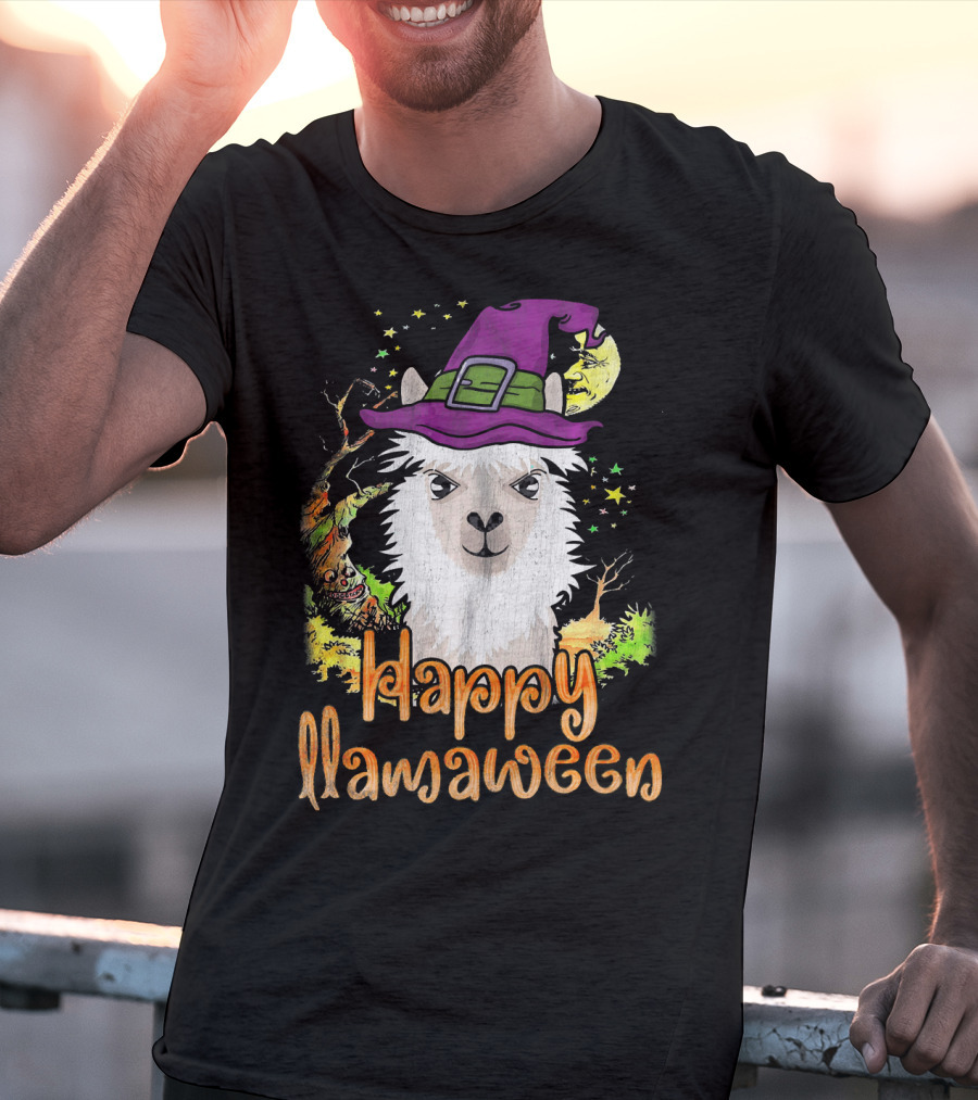 Happy Llamaween Cool Witch Llama T-Shirt
