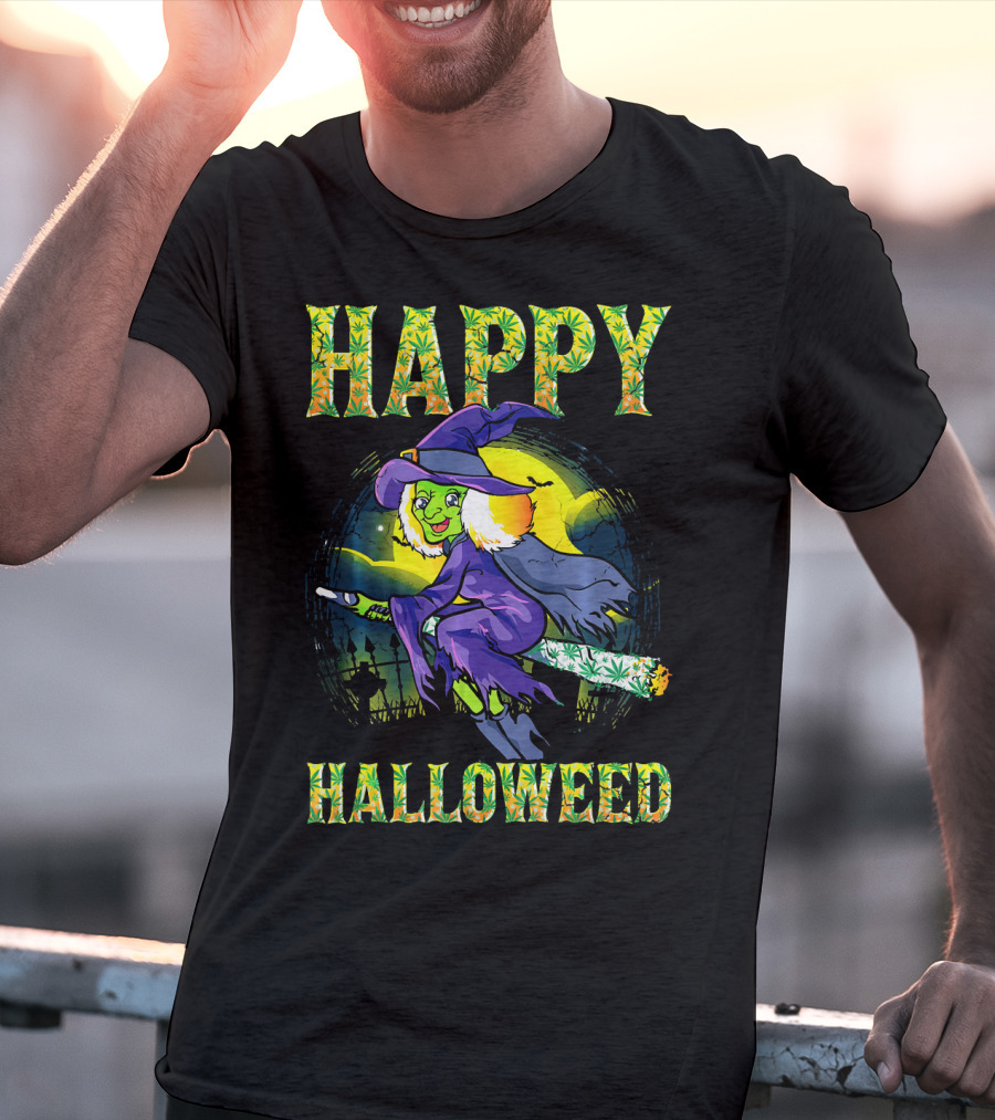 Happy Halloweed Witch Halloween Marijuan T-Shirt