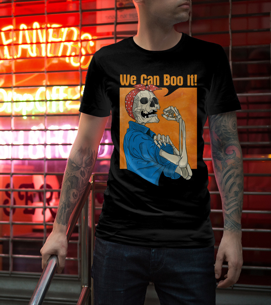 Funny Halloween Vintage Skeleton Rosie The Riveter We Can Boo It T-Shirt