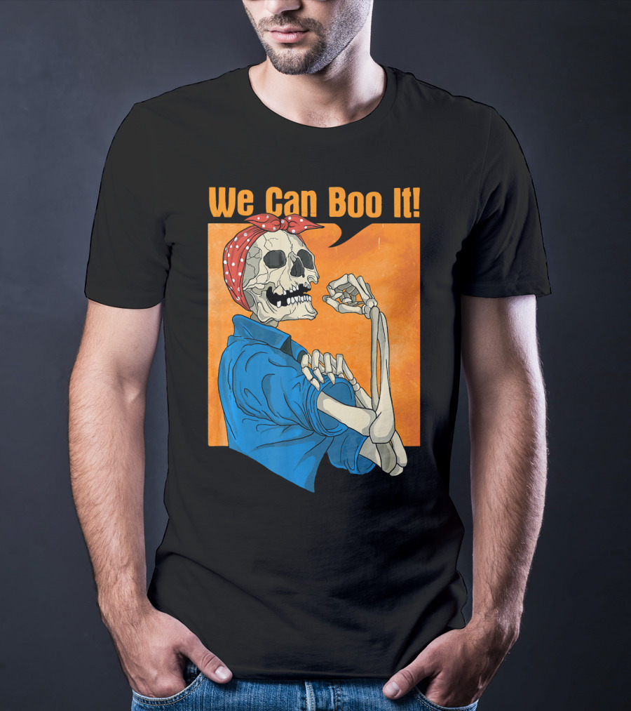 Funny Halloween Vintage Skeleton Rosie The Riveter We Can Boo It T-Shirt