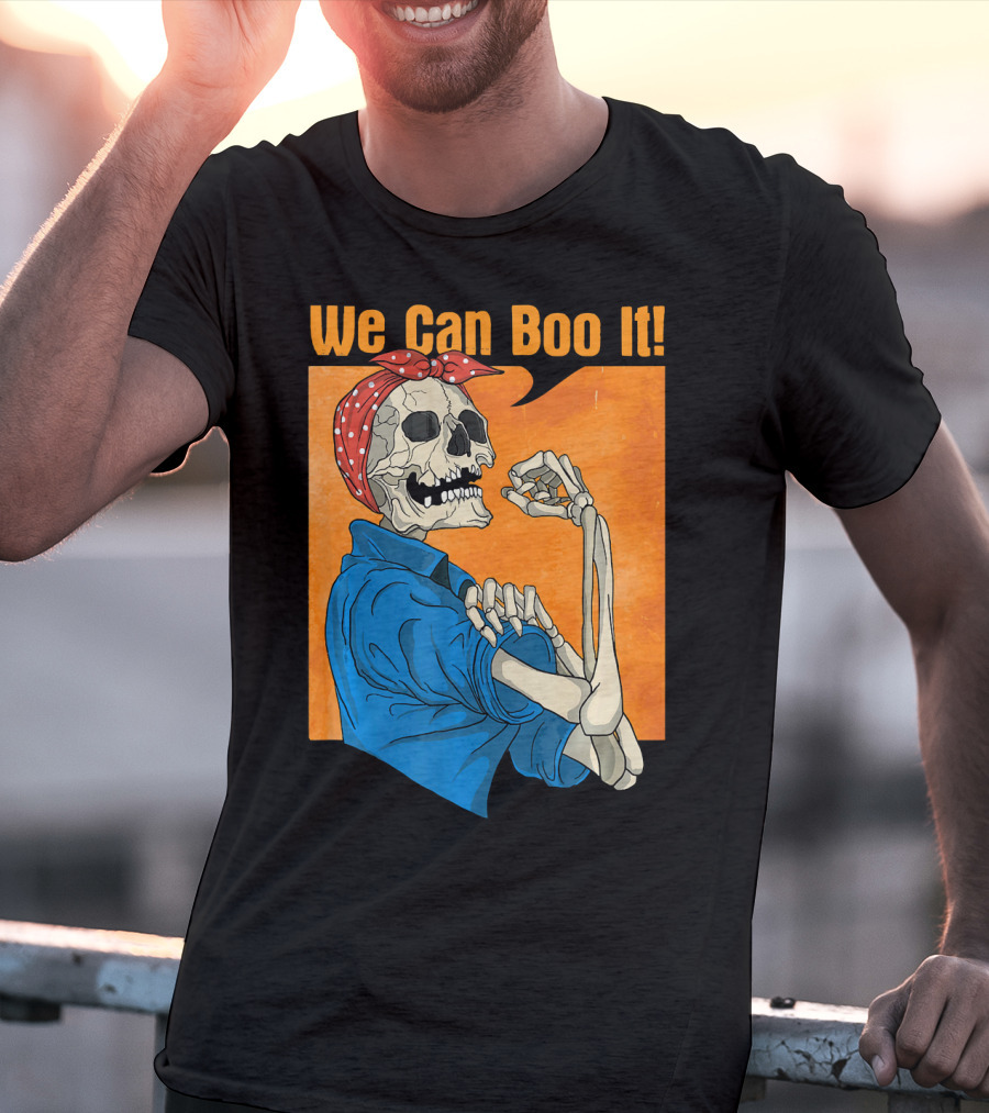 Funny Halloween Vintage Skeleton Rosie The Riveter We Can Boo It T-Shirt